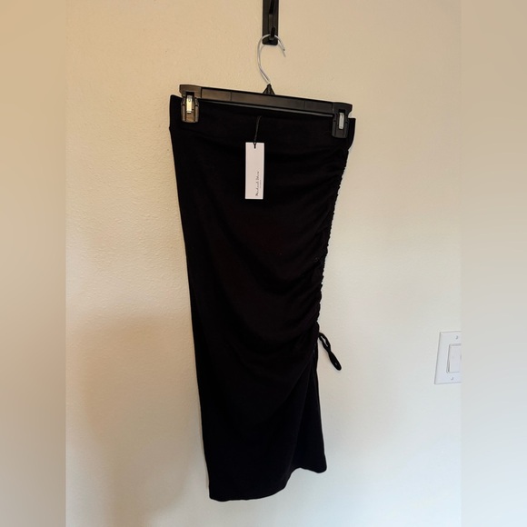 NEW Michael Stars Lisa Marie Midi Skirt Ruched Tie Ribbed Black Modal XS NWT - Picture 3 of 8